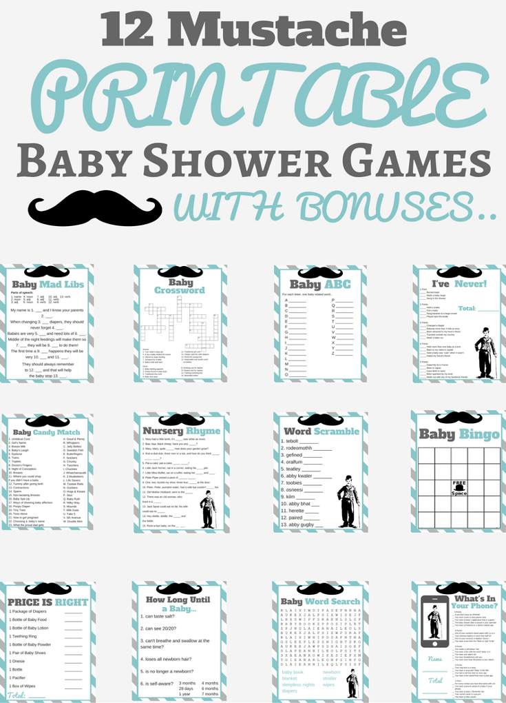 Mustache Little Man Baby Shower Game Set