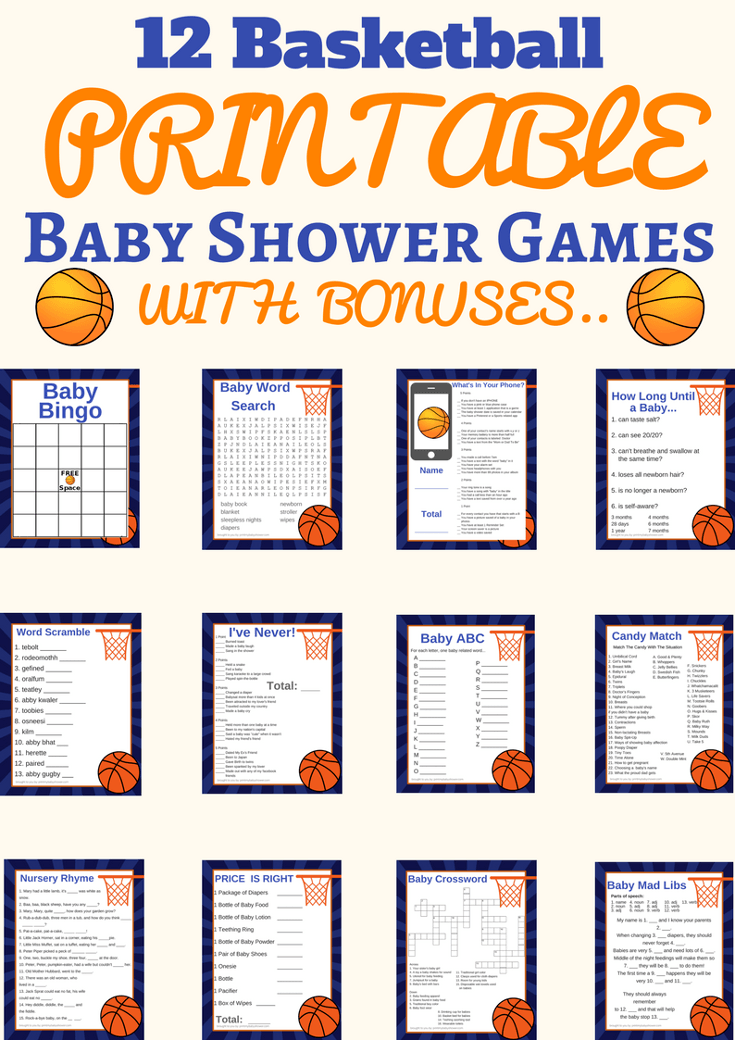 Basket ball baby shower game printables