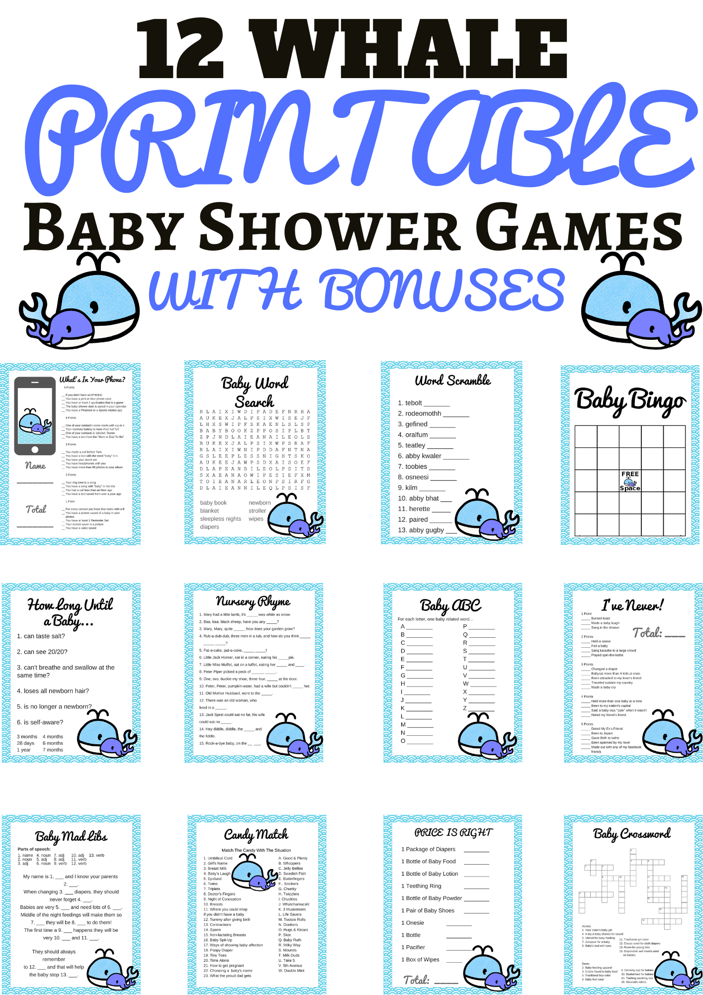 whale baby shower games